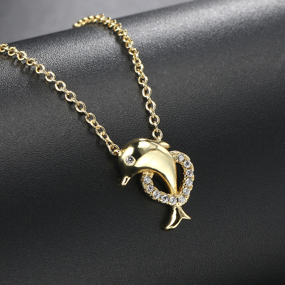 Cute Dolphin Copper Zircon Pendant Necklace In Bulk display picture 1