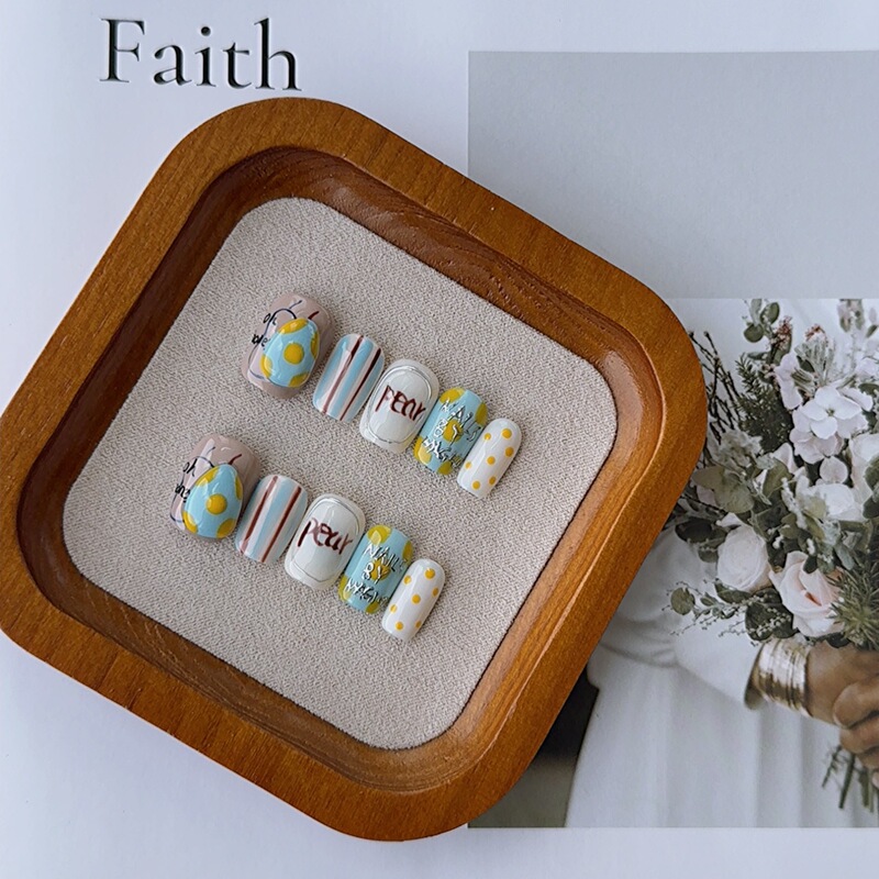 Childlike Hand-Painted Handmade Nails Stereo Fruit Ice Cream Color Polka Dots + Stripes + Letters Art Forest Manicure