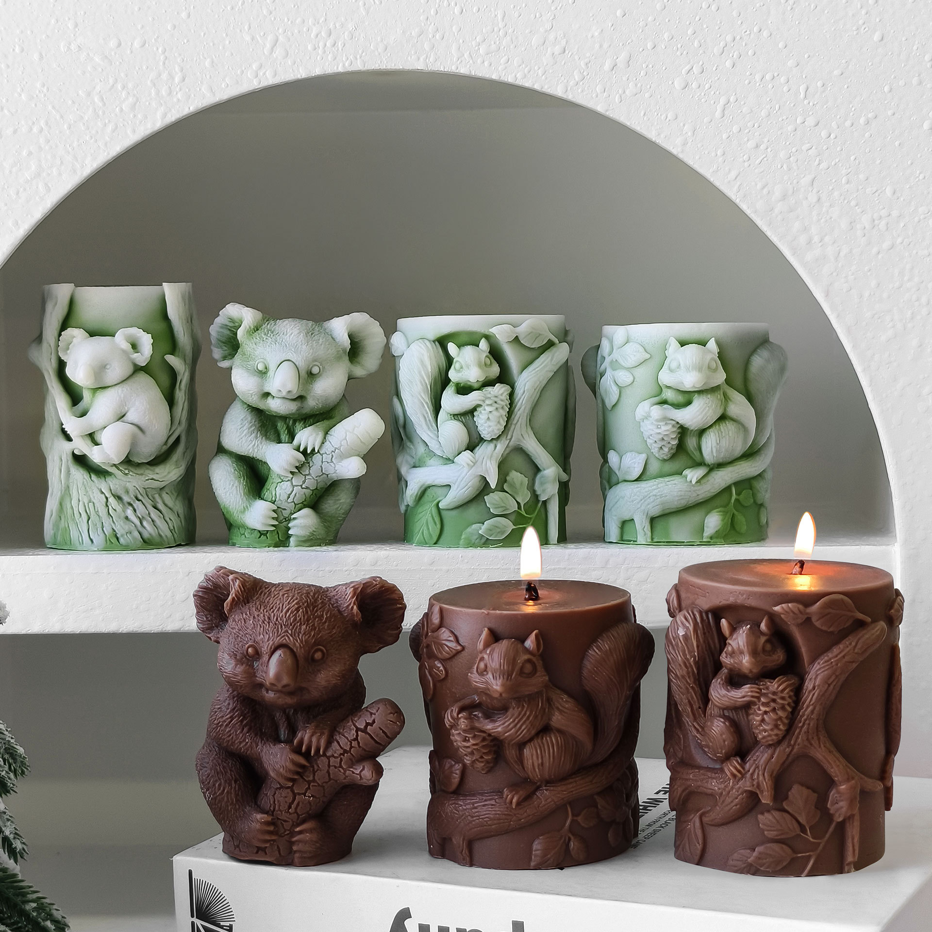 Molde de vela de aromaterapia de pilar redondo koala animal tridimensional ardilla diy yeso adorno abrasivo de silicona