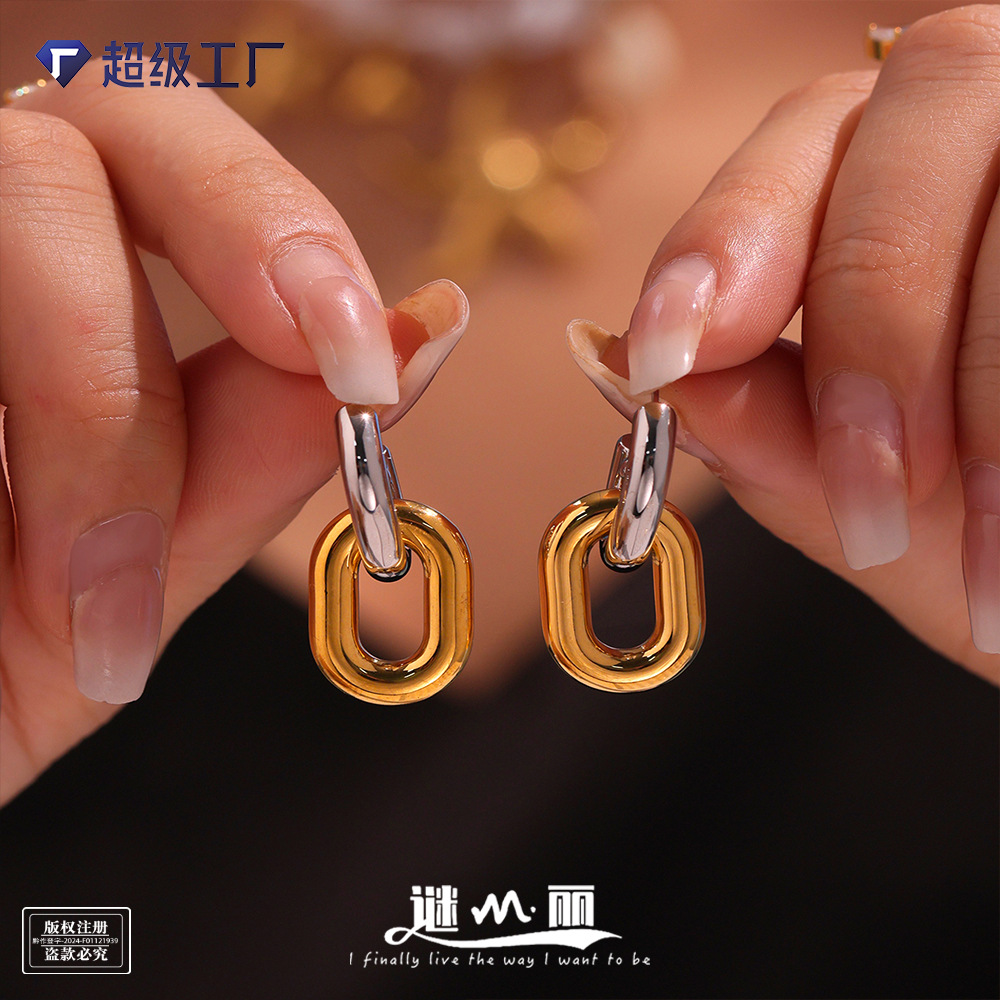 Pendientes a juego de color de cadena hueca pulida Mysteriao Pendientes de oro real de acero inoxidable PVD chapados de 18K al por mayor