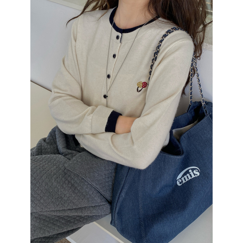 秋季青春洋溢休闲撞色圆领针织开衫叠穿打底衫显瘦小外套女ZEZ|undefined