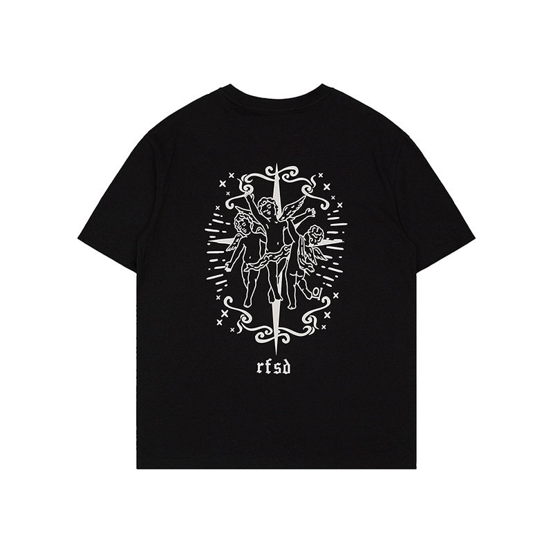 Ropa de hombre RFSD | Camiseta de manga corta con estampado de Ángel 2023 Verano nueva marca de moda suelta Calle algodón de manga corta hombres y mujeres