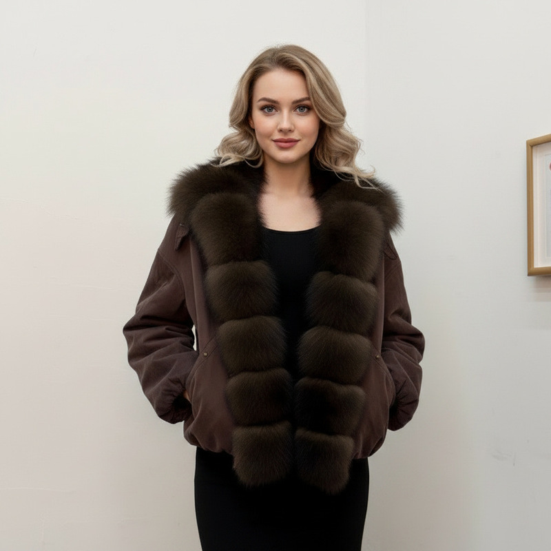 Women's parka with detachable fox fur collar, 2026 winter new down jacket with duck down lining Women's parka with detachable fox fur collar, 2026 winter new down jacket with duck down lining