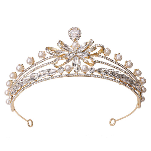 European and American wedding tiaras, hair accessories, zircon rhinestones, pearl alloy bows, bridal crown accessories wholesale