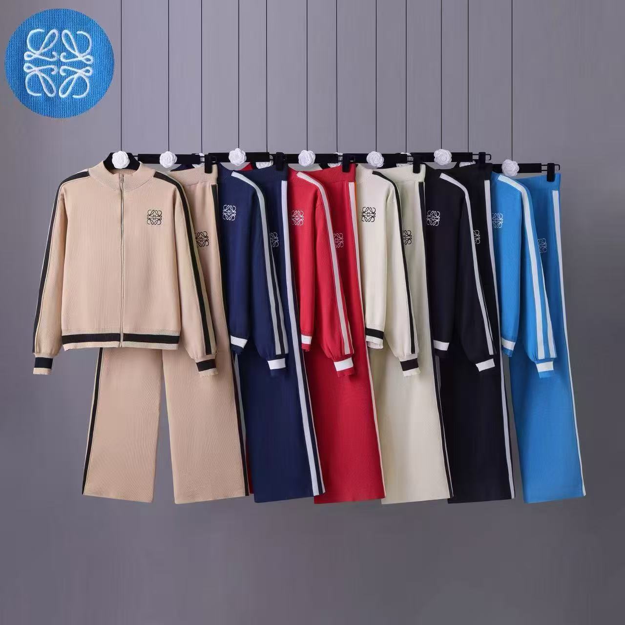 Cross-Border 2025 New Women's Casual Sports Knitted Suit Zipper Jacket Slimming Wide-Leg Pants Two-Piece Set