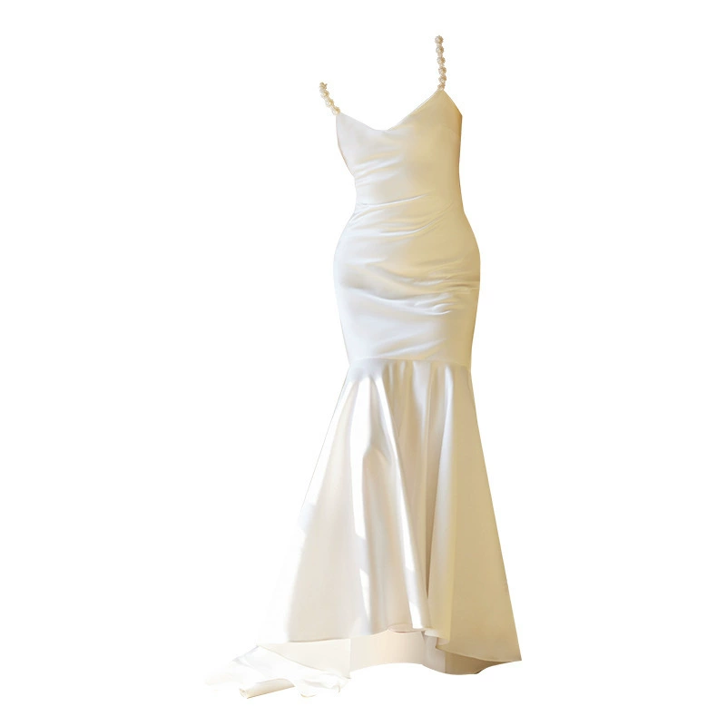 Morning gown dress engagement gauze white satin dress 2025 heavy industry travel photography evening gift bride party new style