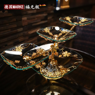 Fruit Plate 2024 New Style Living Room Household Crystal Glass Atmospheric Tea Plate Golden Glass European Style Fruit Plate
