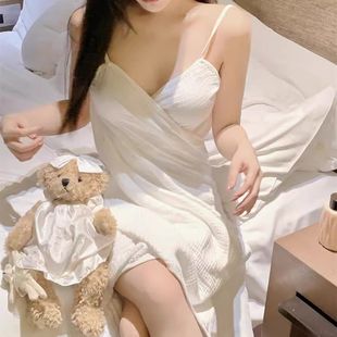 Wearing Super Sexy Backless Bathrobe Pure Cotton Gauze Bath Skirt Home Bath Bath Towels Pure Desire Sling Pajamas