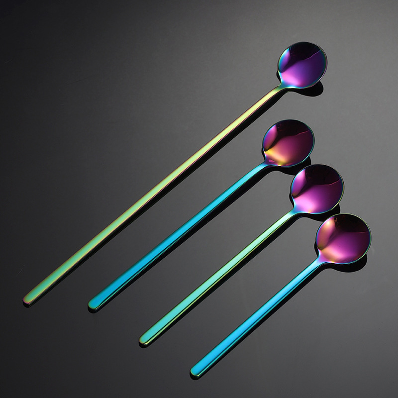 304 cuchara de acero inoxidable mango largo japonés y coreano ins Barra de cuchara de café cuchara de hielo condimento cuchara de mezcla taza cuchara