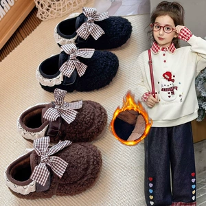 Детская обувь из овечьей шерсти для маленьких девочек, обувь для малышей на мягкой подошве, обувь для девочек с плюшевым мехом, зимняя детская теплая обувь из хлопка
