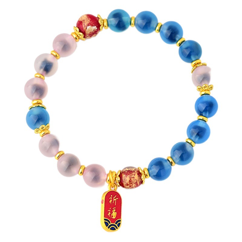 Venta al por mayor hoja de oro fragante gris esmalte porcelana cuentas pulsera templo nombre personalizable lugar escénico templo pulsera de recuerdo turístico