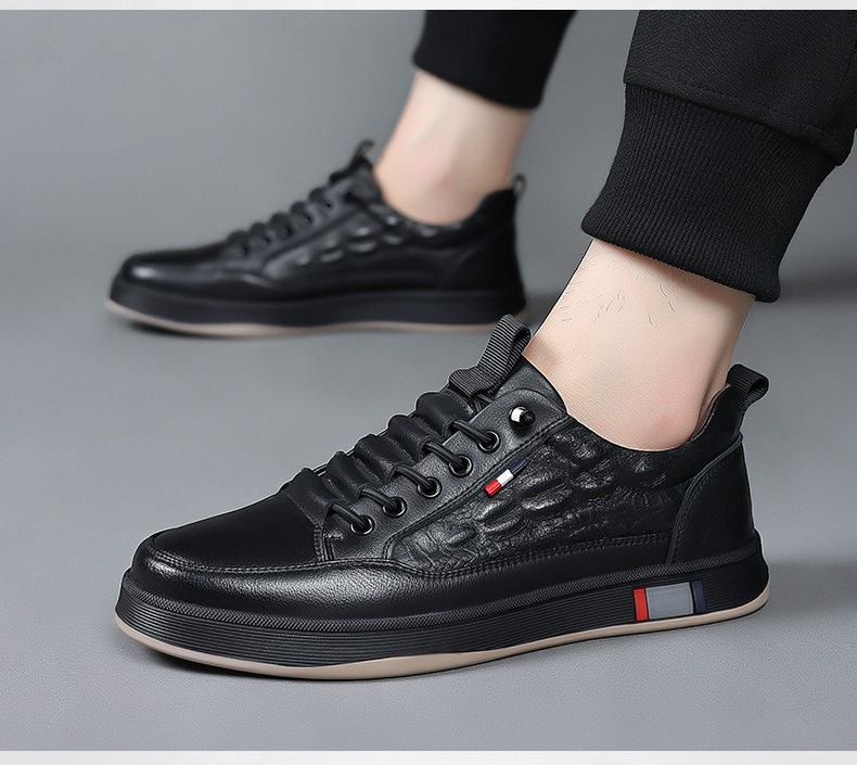 Giày sneaker nam cổ thấp da bò hai lớp, đế bằng, dây buộc phía trước — PZ2389 màu trắng, PZ2389 màu đen chi tiết 24