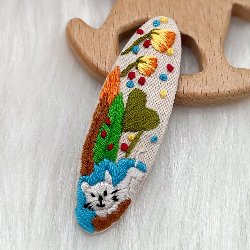 Lu bordado lindo gato perla coreano pinzas de pelo hechas a mano diy bordado creativo para chicas rotas flores pinzas de pelo lateral
