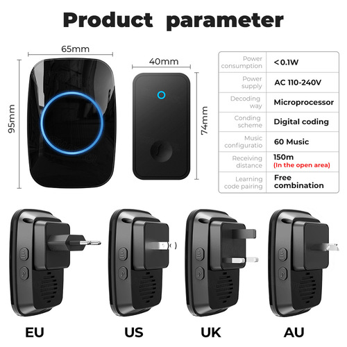 Self-generating wireless home electric doorbell intelligent communication music prompter elderly pager battery-free doorbell