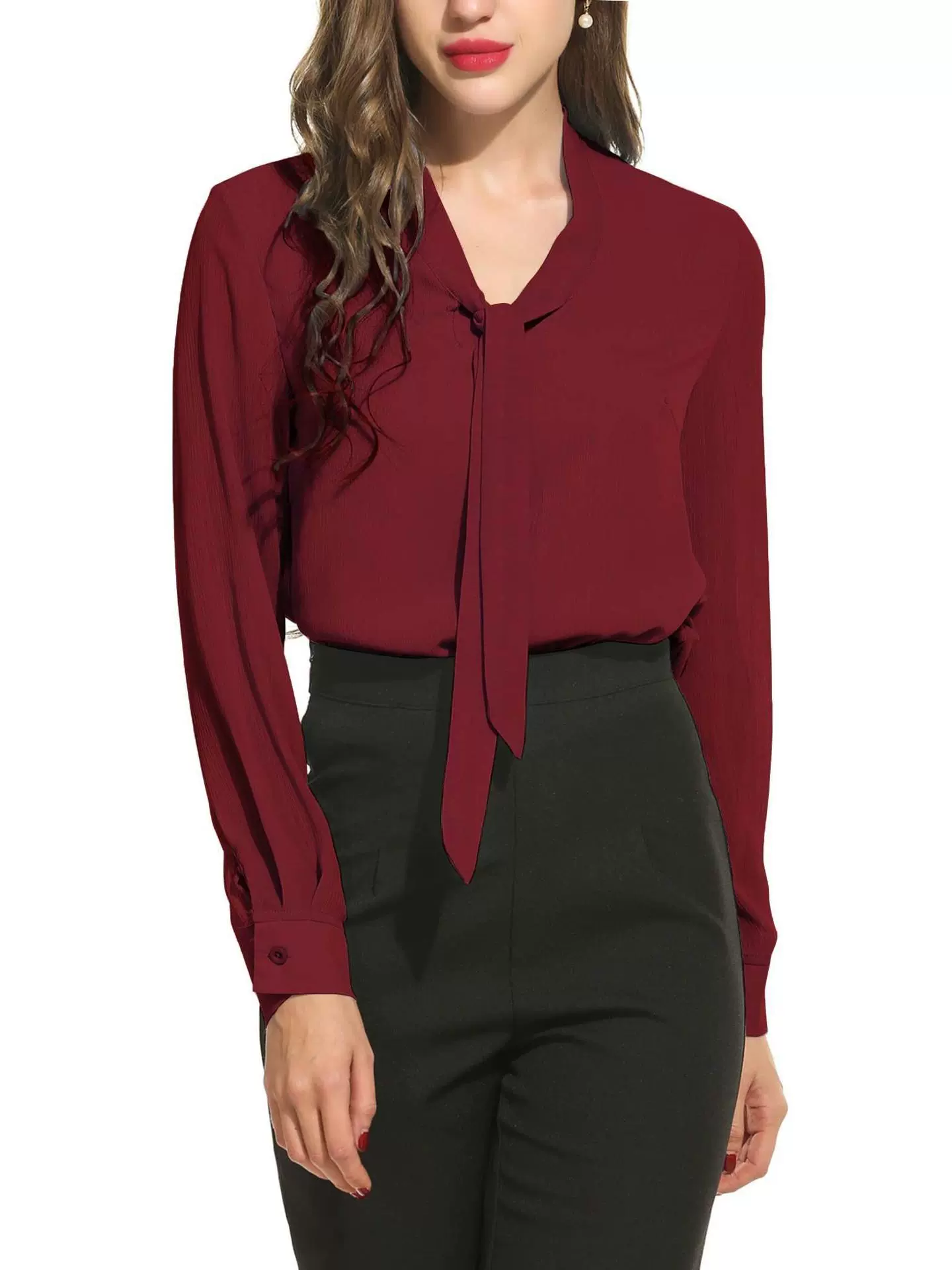 Шифоновые блузки для женщин, нарядный галстук-бабочка с длинным рукавом