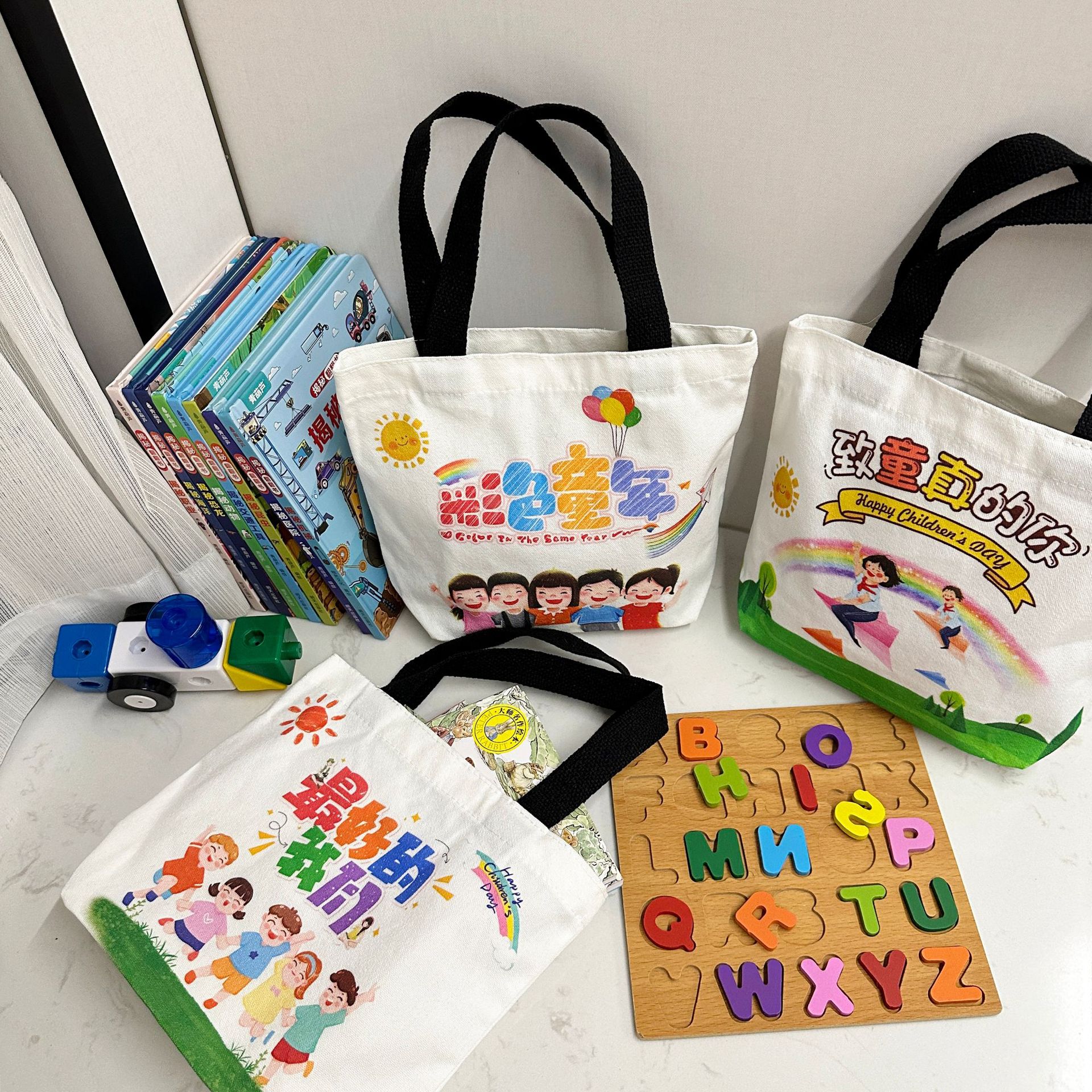现货六一儿童节帆布袋小朋友零食包装袋礼物创意手提袋DIY伴手礼