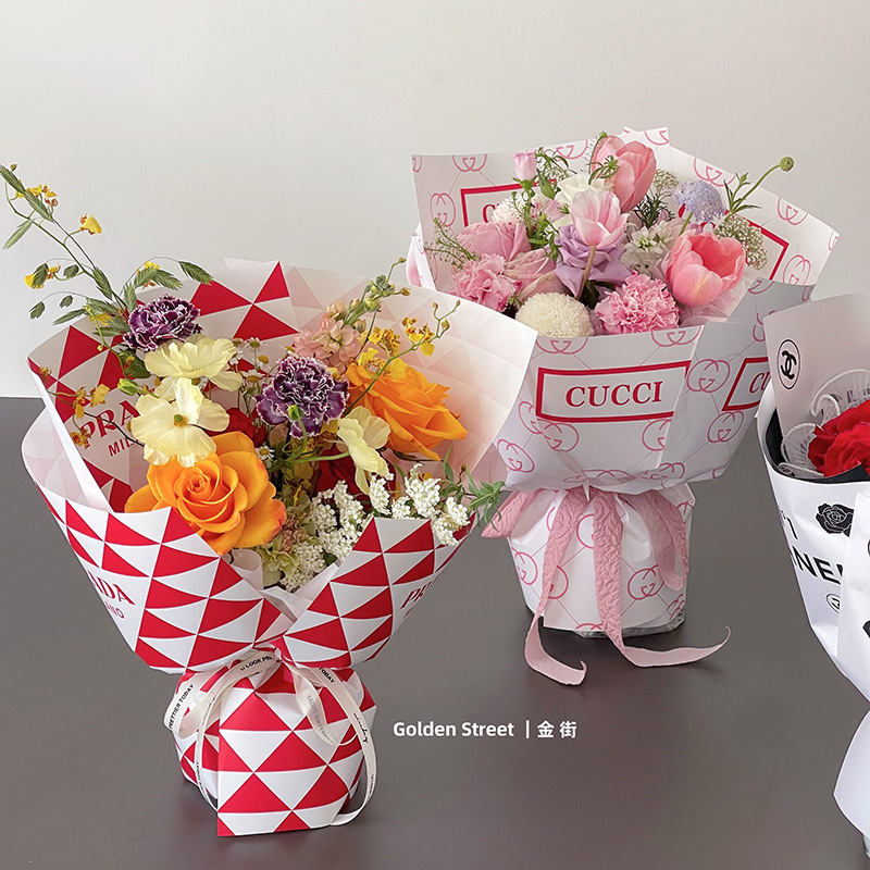 新款网红简约加厚包装纸花店鲜花鲜花包装纸防水珠光膜鲜花包装纸