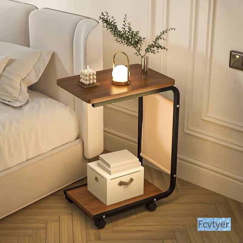 Movable Side Table with Pulleys, Small Coffee Table, Sofa Side Table, Drinking Water and Tea Bedside Storage Rack, Simple Living Room and Bedroom