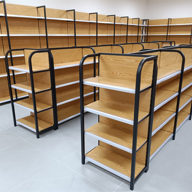 Estantes de exhibición de supermercado estantes de madera de cuatro columnas tienda de conveniencia tiendas de papelería tiendas de madres y bebés supermercados estantes