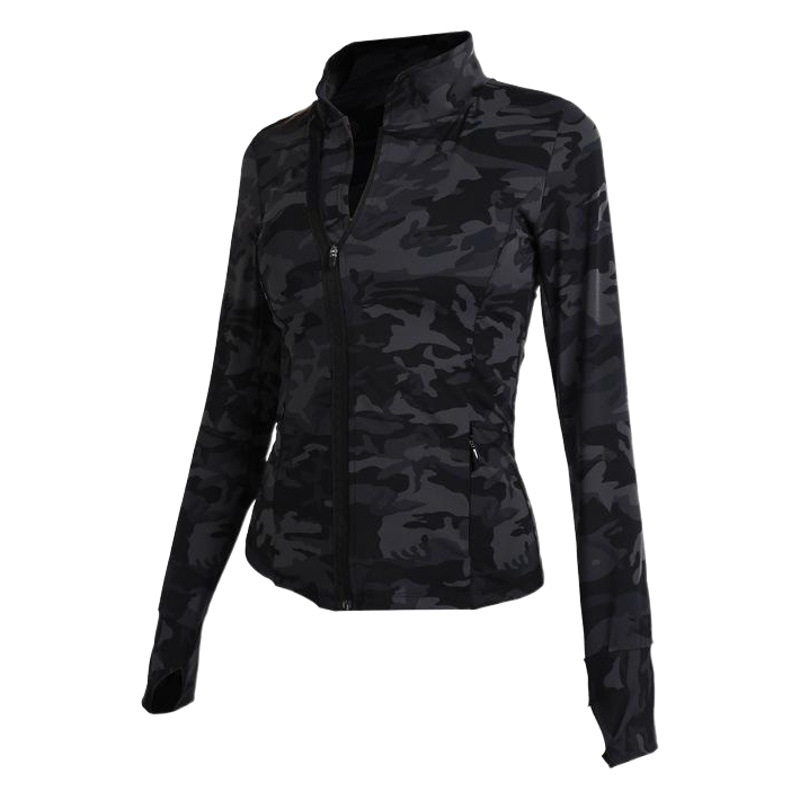 Ropa de entrenamiento de moda europea y estadounidense transfronteriza entrenamiento de manga larga Top Internet celebridad ropa de yoga temperamento camuflaje cremallera chaqueta