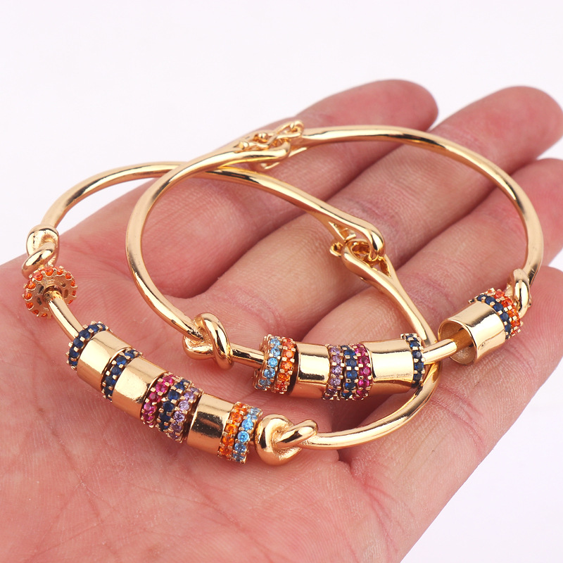 Fashion Geometric Copper Bangle Plating Artificial Gemstones Copper Bracelets