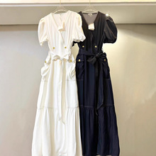 2025新款大码女装纯色V领泡泡袖连衣裙胖MM高级感气质收腰显瘦