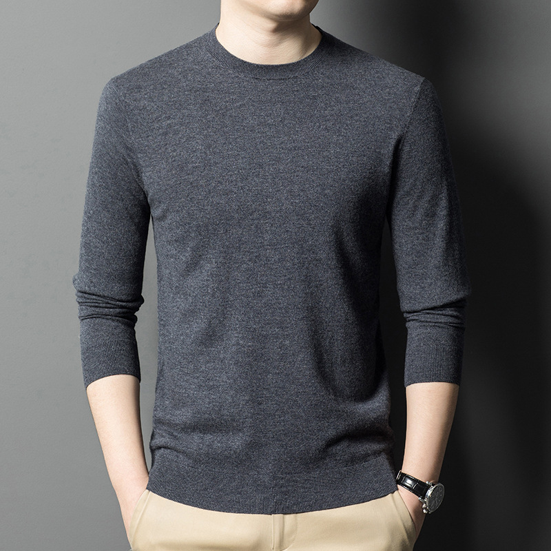 Men's woolen demi-season solid color keep warm knitted thin sweater…