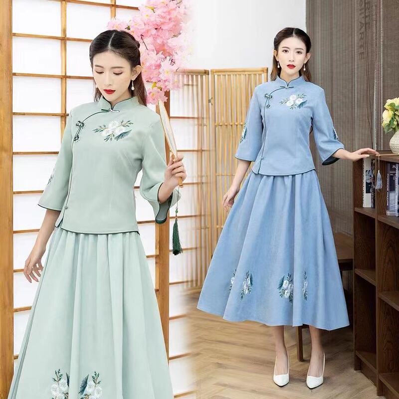 Republic of China style suit 2022 spring and summer new cotton and linen Republic of China style Hanfu literary retro Zen clothing tea clothing wholesale