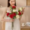 Green plant single -branched double -headed rose simulation flower manufacturer fake flower wholesale wedding decoration INS cross -border MW31586