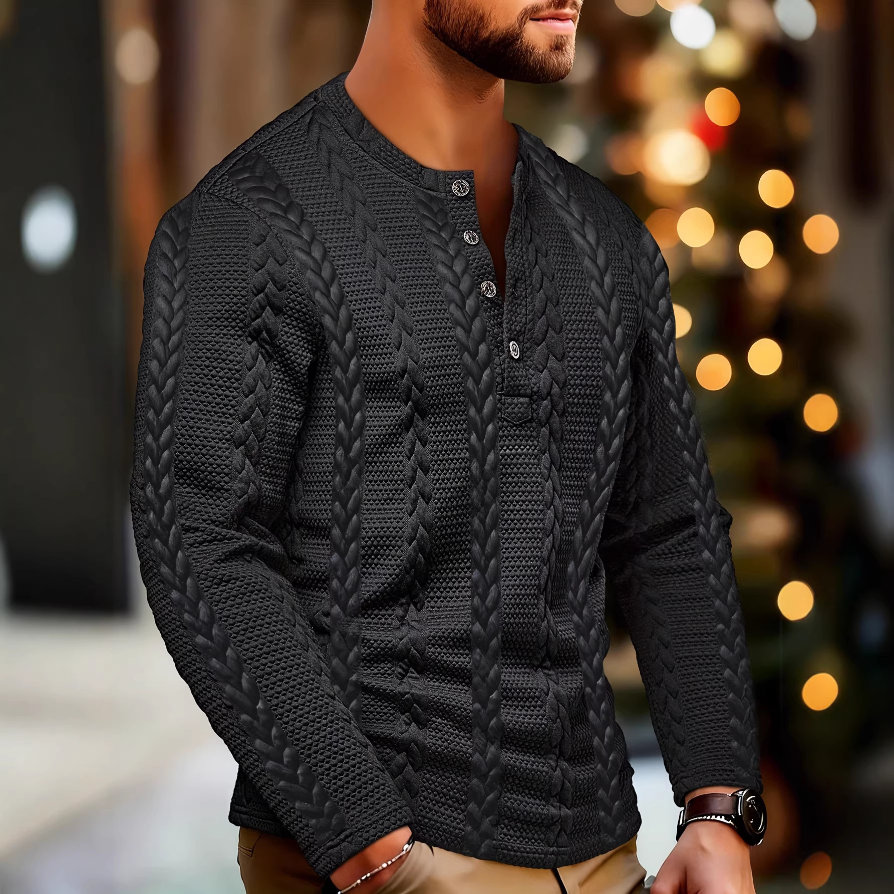 Men’S Stand Collar Jacquard Knit Sweatshirt – Lightweight & Stylish For Spring & Autumn (White/Black/Khaki, S-Xxxl)_voghion.com