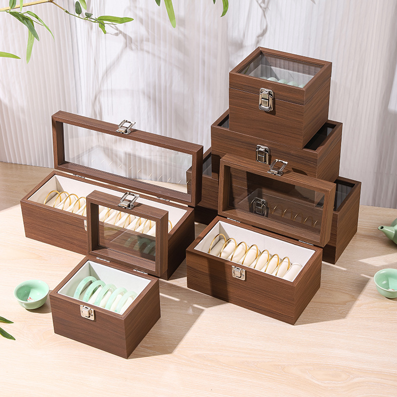 高档珠宝箱手镯防尘玉器整理翡翠木质展示手串黄金胡桃木收纳盒|undefined