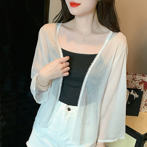 Summer new chiffon cardigan, beach sun protection clothing, women's small shawl, versatile waistcoat, thin style, short outer wear with skirt