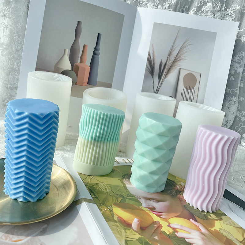 Creativo exótico vela cilíndrica molde de cera de soja pico blanco cera parafina aromaterapia silicona al por mayor