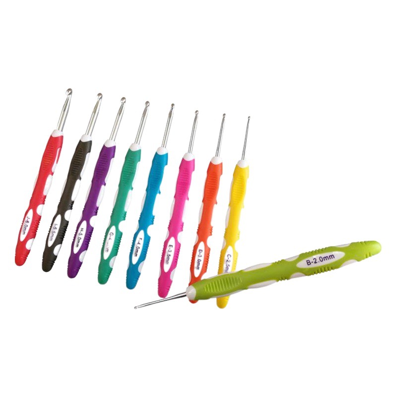 Aguja de suéter herramienta de tejer TPR de dos colores mango de plástico de aluminio conjunto de ganchillo 9 blister de embalaje de color aleatorio