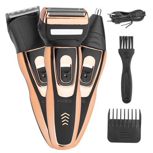 Cross-border hot-selling three-in-one boys' home razor nose hair trimmer push white shaved electric shaver