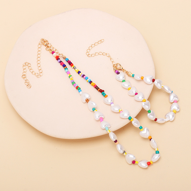 9g Weight Necklace Classification Wedding, Travel Occasion Lock Pattern Women'S Gender Ethnic Style Heart Pearl Necklace Bracelet Combination Set 3