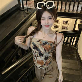 复古扎染小吊带背心女高级感夏季外穿不规则丝巾抹胸辣妹性感上衣