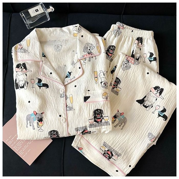 Venta al por mayor transfronteriza nuevo pijama de algodón de nube cárdigan de dibujos animados para mujer pantalones lindos de manga larga traje de servicio a domicilio de primavera y otoño