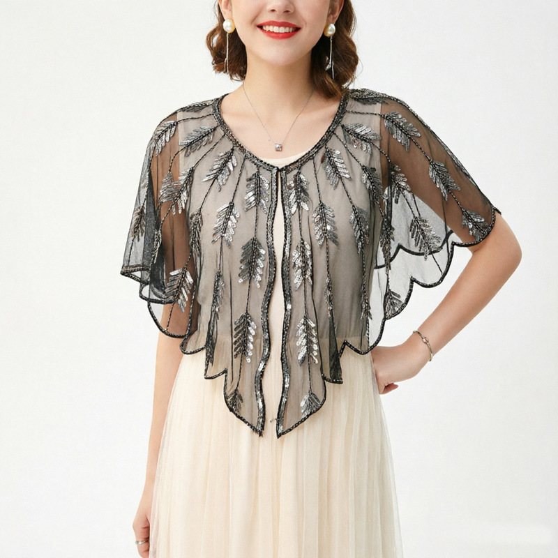 European and American 1920S Patty Party Shiny Beaded Sleeveless Cardigan Small Shawl Sequin Chal Nupci