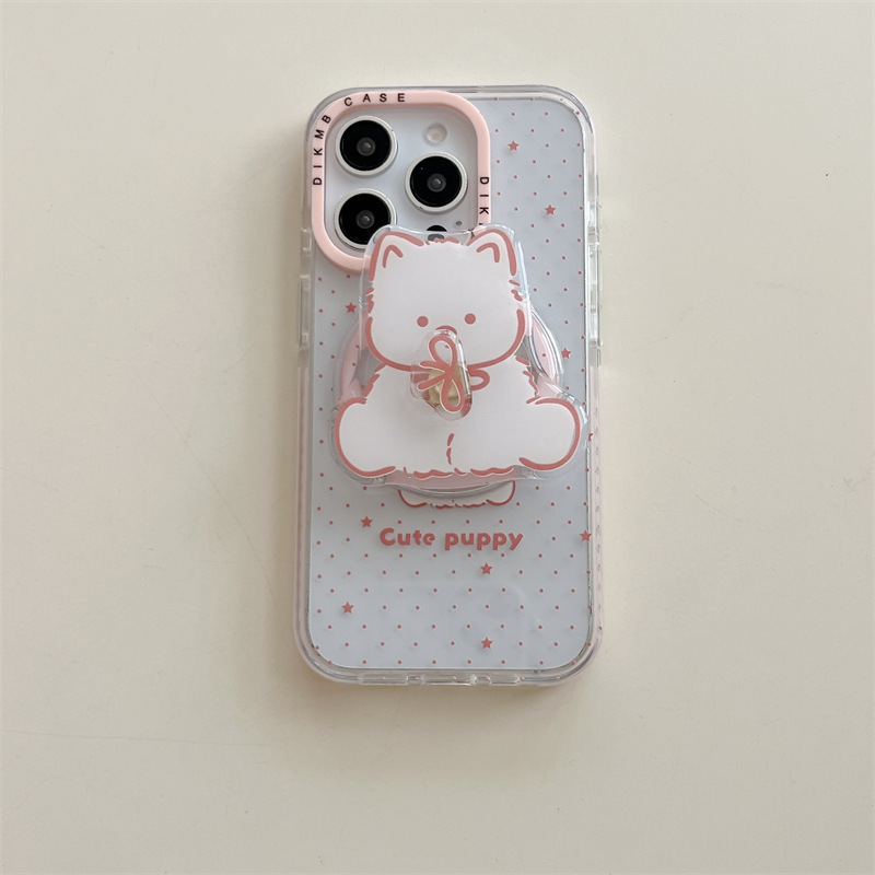 Oso de lazo de dibujos animados de lunares rosa para Apple 16ProMax funda para teléfono móvil 15Pro magnético 14/13 hembra