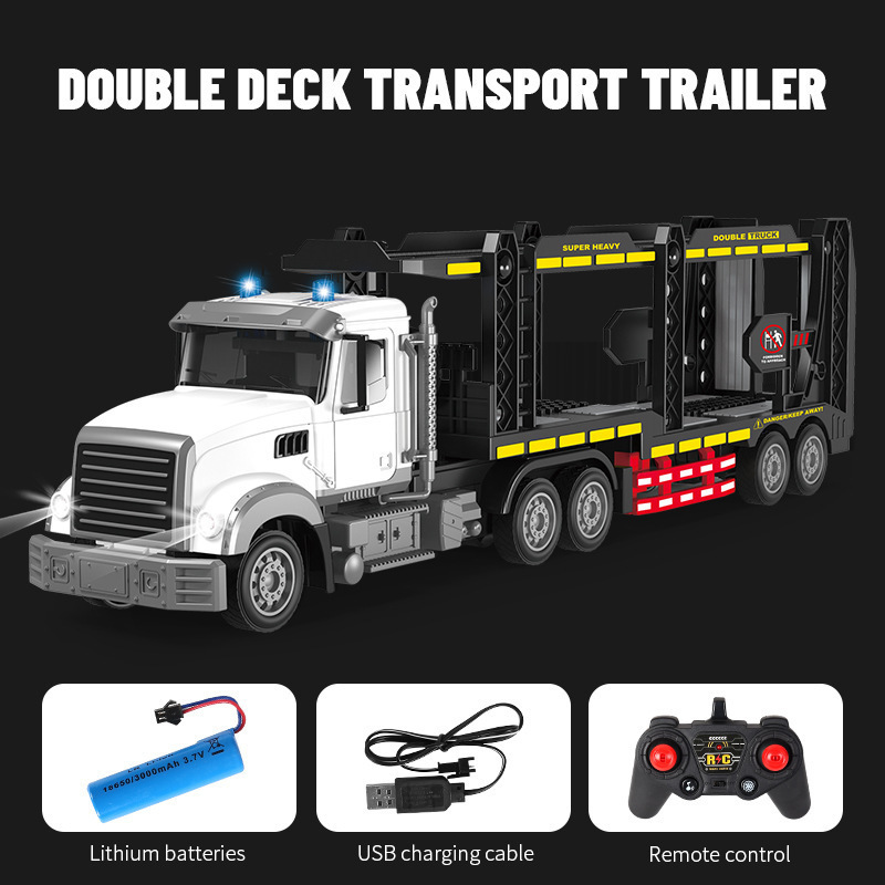 Popular Large-Sized Children's Wireless Remote Control Container Truck Trailer Double-Decker Transport Vehicle Toy 2.4g Remote Control Car Toy