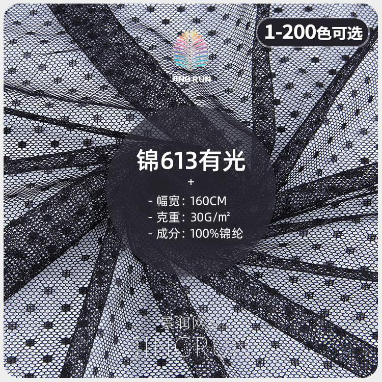 无弹锦纶波点格网纱面料 30g细点提花网纱女装面料  有光蚊帐网纱