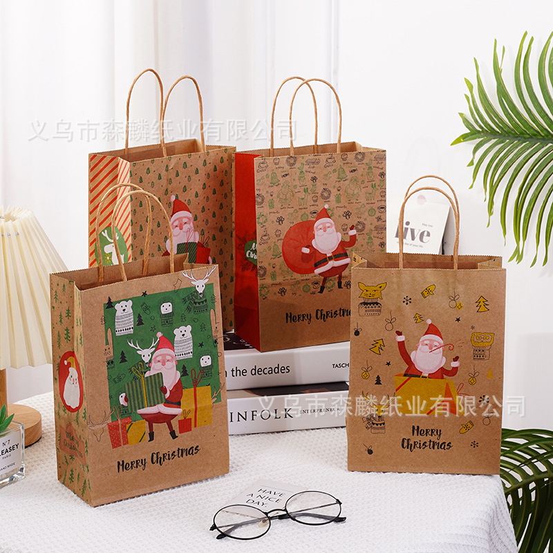 12 bolsas de regalo de Navidad, bolsas de papel kraft, bolsas de embalaje creativas para hornear, bolsas de mano, nuevas bolsas transfronterizas