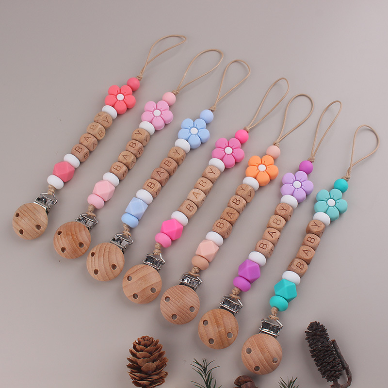 Flor simple silicona cuentas tetina cadena de tres agujeros de avele bebé tetina clip de cadena