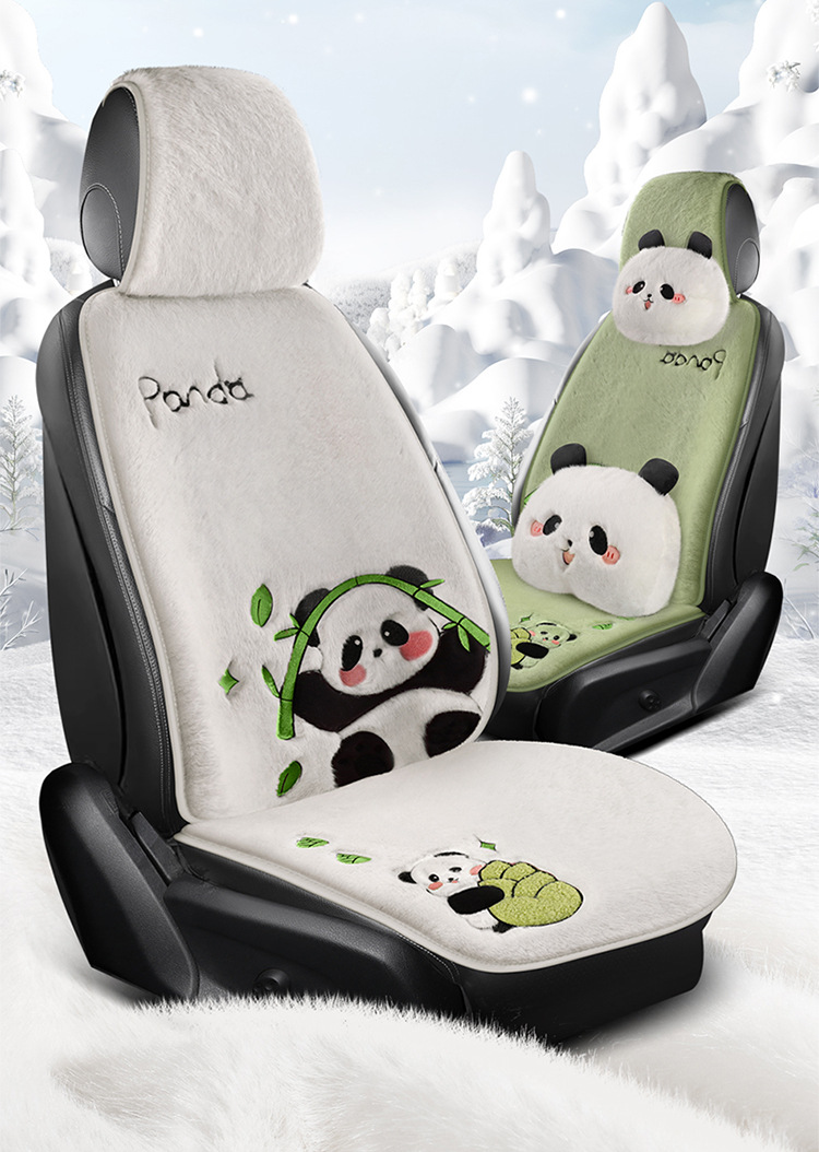 Car Seat Cushion Soft Plush Winter Plush Cute Panda Cartoon Goddess Car Half-Cover Seat Cover Non-Slip Car Mat