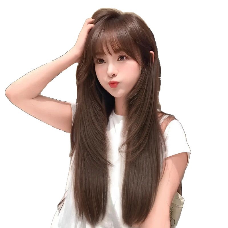 夢源かつら女性ロングヘアコールドブラウン高層感ロングストレート日常lolita甘いファッションフルヘッドカバー式|undefined