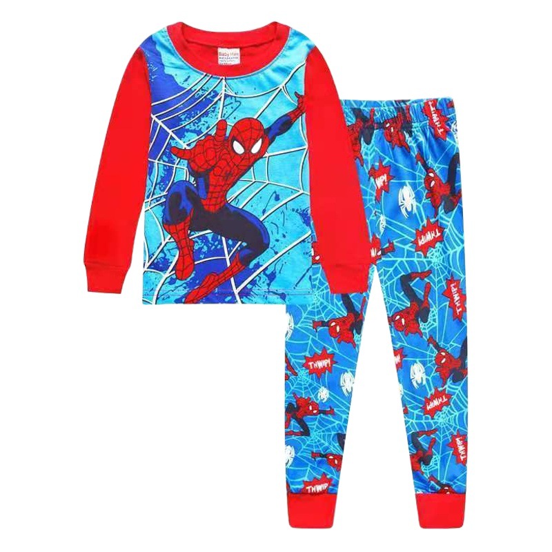 Primavera, Otoño e Invierno Pijama de algodón para niños de manga larga traje de dibujos animados para niños bebé homewear Spider-Man Captain America