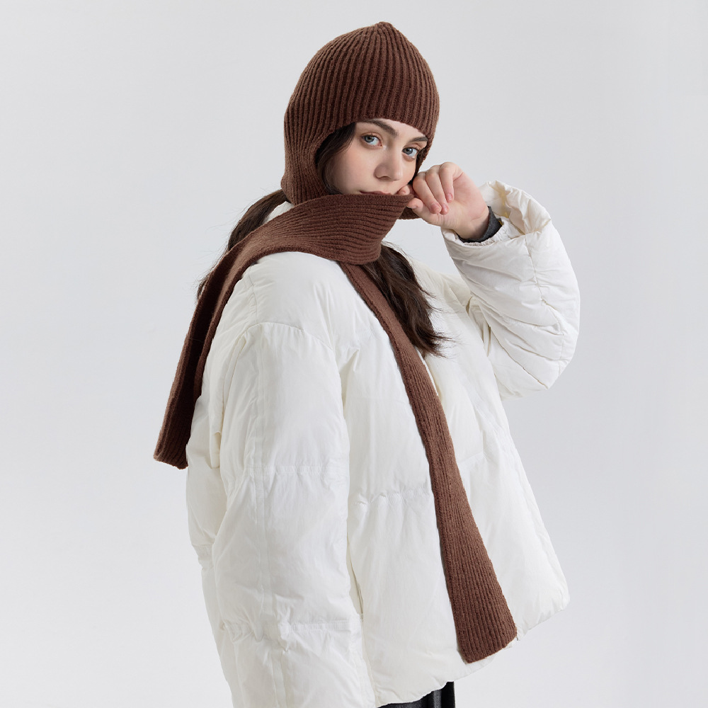 El comercio exterior transfronterizo sensación de atmósfera cálida color sólido de punto bufandas con sombrero bufandas de cuello de una mujer bufandas de lana de otoño y invierno image 9