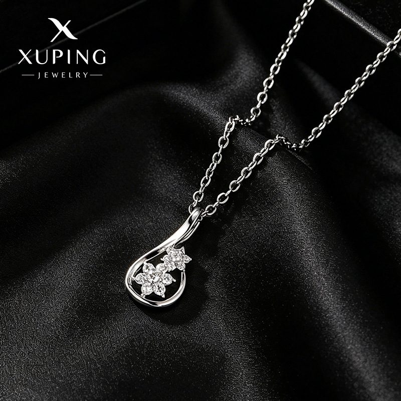 Collar con colgante de flor en forma de gota de agua con piedras artificiales, estilo europeo y americano, de Xuping, nueva moda, joyería de nicho al por mayor para mujer.