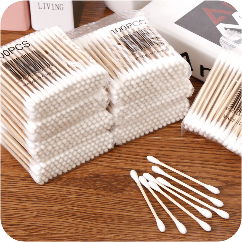 Disposable bamboo stick cotton swab cleaning sanitary cotton swab makeup beauty ear picking tool wholesale double round pointed